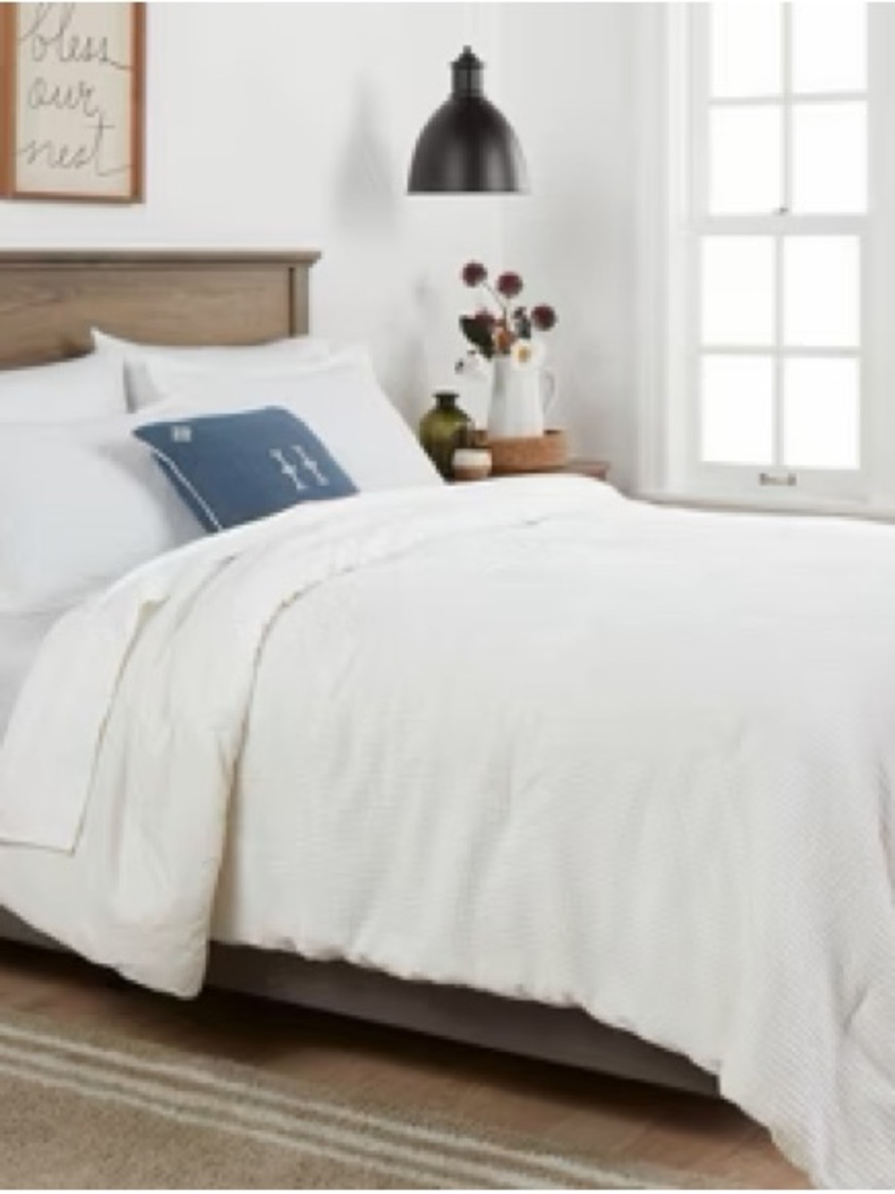 Threshold White Waffle-Texture Comforter Set with Blue Accent Pillow